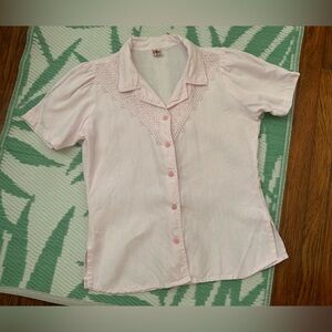 Vintage pink linen button down top